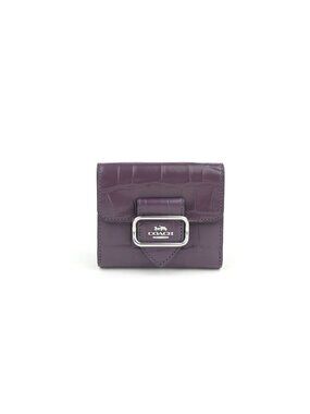 Coach Amethyst Croc Embossed Leather Small Bifold Snap Wallet